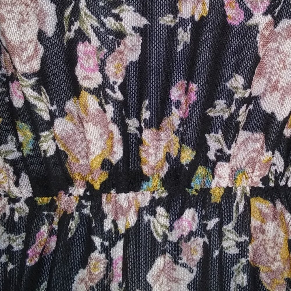 Wild Fable Women's Green Floral Long Sleeve Keyhole Cinched Sheer Dress Size L - Picture 4 of 10